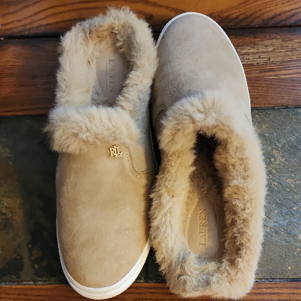 Women's Tan Fur-Lined Slip-On Shoes
